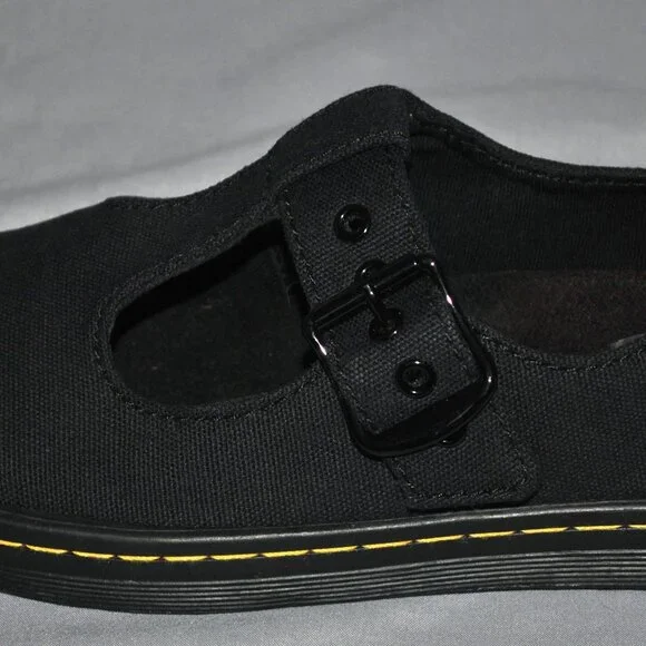 New Dr. Martens T-Bar Mary Janes Size 6 Black Canvas Woolwich Shoes - Picture 4 of 7